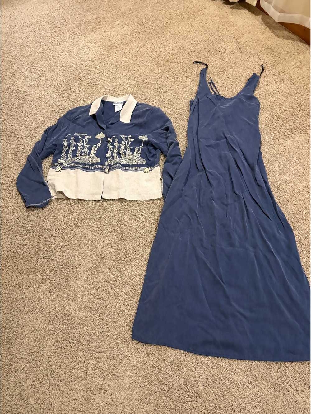 Nina Piccalino Vintage Dress Set Women's Sz 10 sleveless dress blue beige